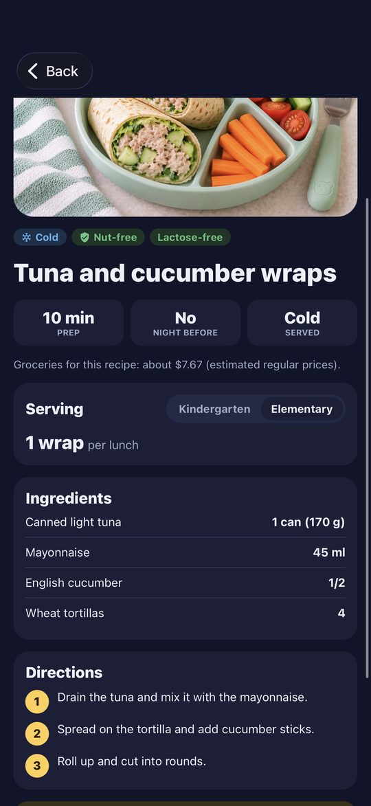 Tuna and cucumber wraps recipe in Lunchou