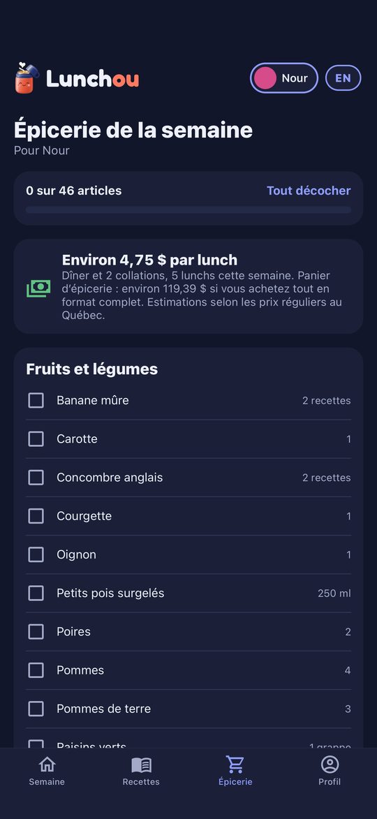 La liste d’épicerie